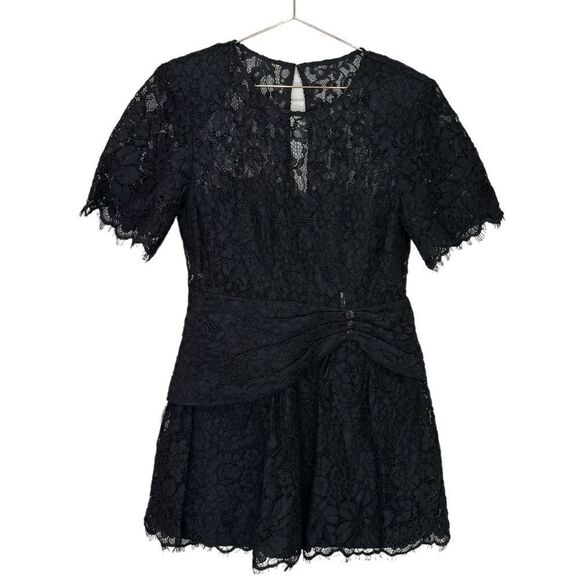 NEW Self-Portrait Fine Cord Short Sleeve Mini Dress Black Lace Size 8 - Picture 5 of 14